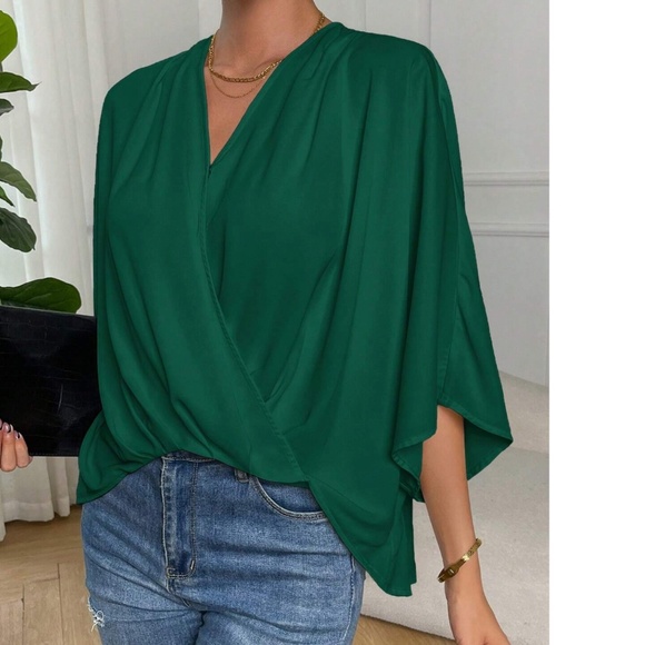 Plus Sold Ruched Batwing Sleeve High Low Blouse - Picture 6 of 9